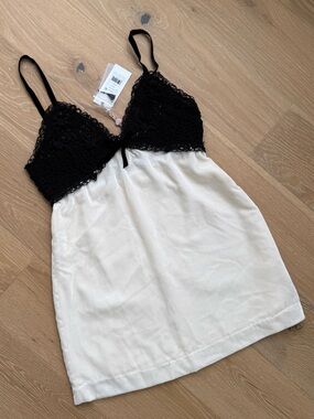 BCBG Black Lace & Cream Satin Chemise
